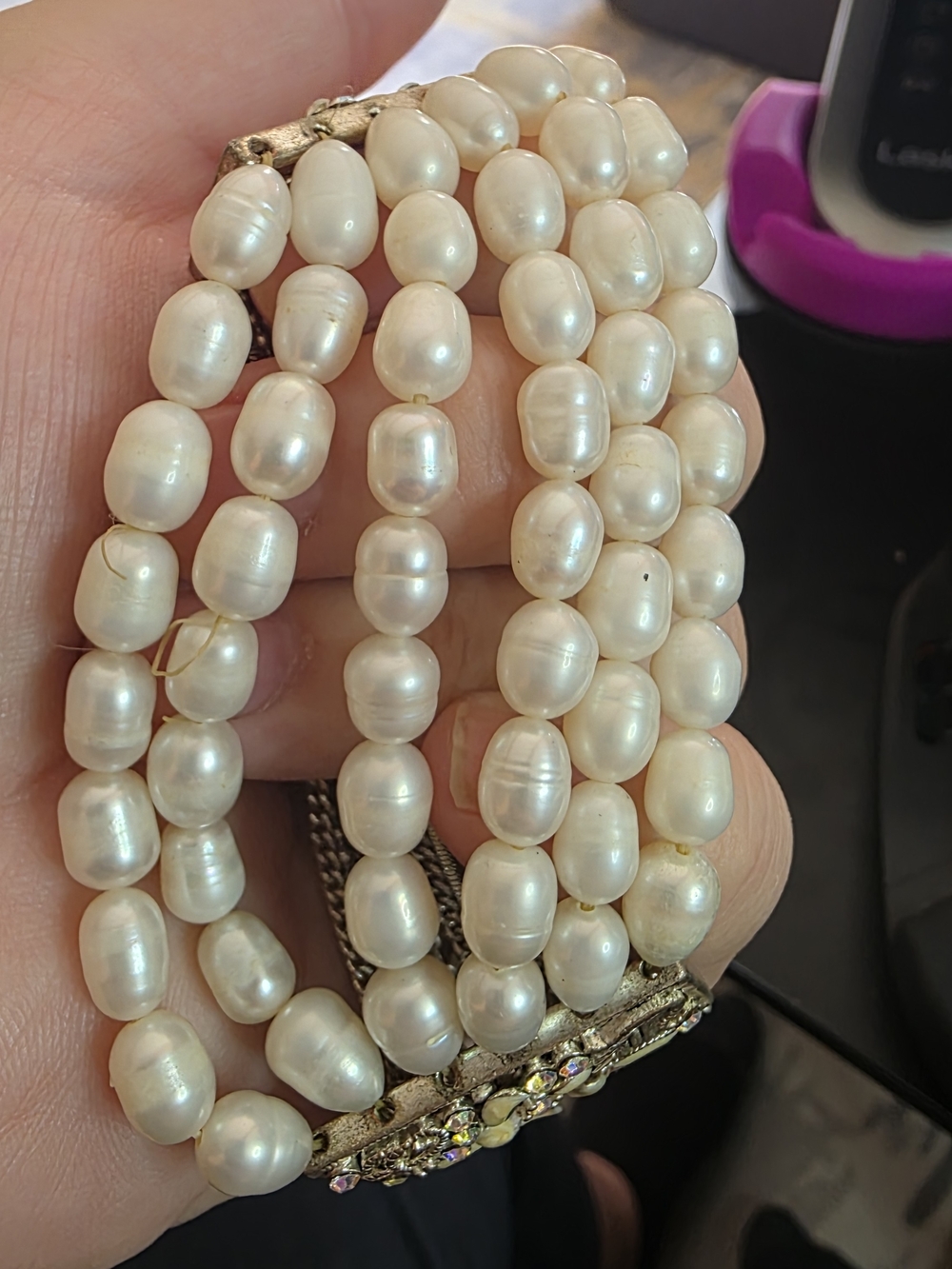 Baroque Freshwater Pearl Multi Strand Bracelet Statement Wide White Silver Tone - Picture 6 of 7